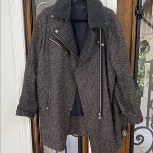 Womens Rag & Bone Gray Wool Moto Jacket with Leather and Fur
